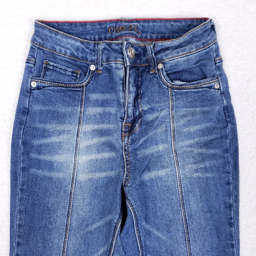 Rue21 Jeggings Womens Sz 8 Blue Uber High Rise Front Seam Frayed Step Hem Jeans